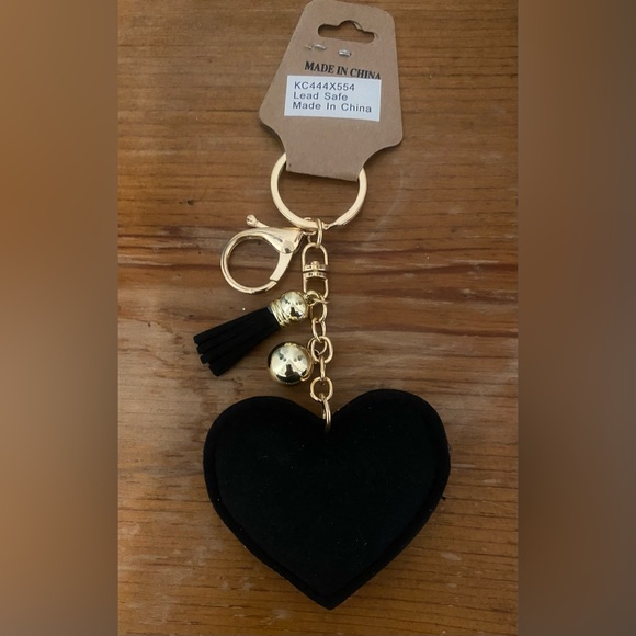 🙌🏽 BLESSED Bling Rhinestone Heart Puffy Tassel Keychain Charm. - Picture 4 of 6